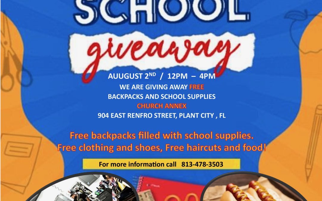Back to School Giveaway SUNDAY August 2, 2026, from 12pm – 4pm